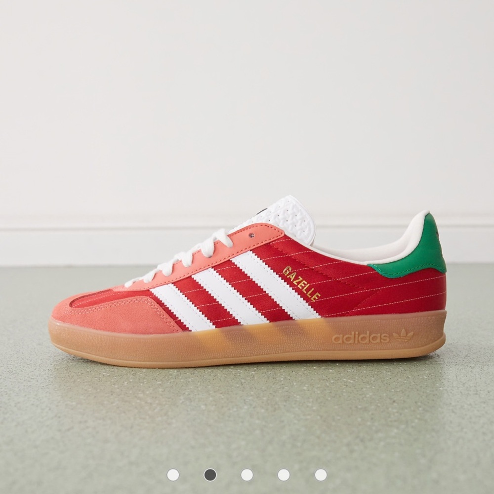 adidas Originals Gazelle Indoor sneakers in red with green heel tabs
